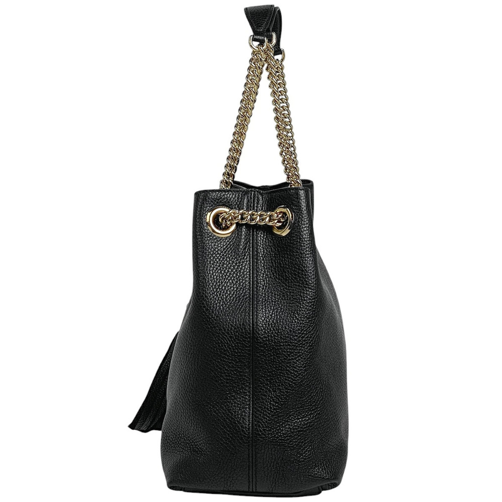Gucci Black Fringe Leather GG Chain Interlocking Shoulder Tote Bag Soho